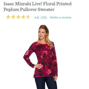 Floral long sleeve peplum sweater. Isaac Mizarhi